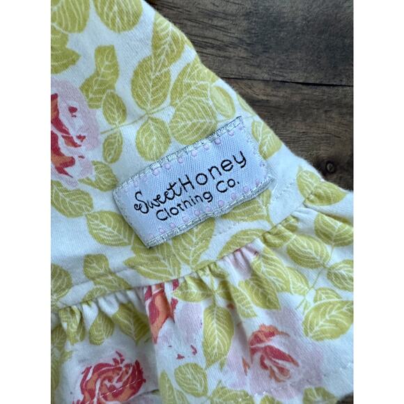 SweetHoney Citrus Floral Knit Sleeveless Ruffles Dress Yellow Red Pockets 18M - Picture 5 of 8